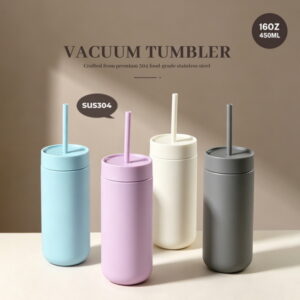กระบอกน้ำเก็บอุณหภูมิ Vacuum Tumbler 450ml 16oz พร้อมหลอด สีพาสเทลหลายสี