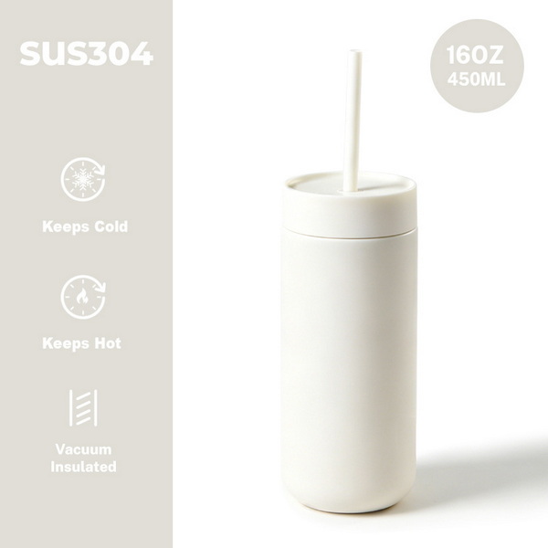 กระบอกน้ำเก็บอุณหภูมิ 450ml 16oz พร้อมหลอด เหมาะสำหรับสกรีนโลโก้และทำ Corporate Gift